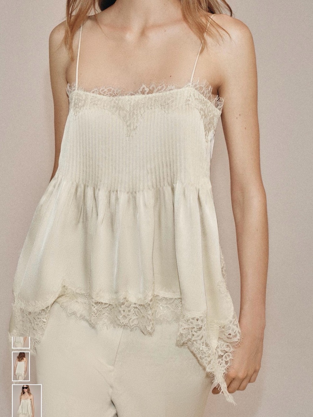 Zara Ivory Lace-Trim Silk Camisole